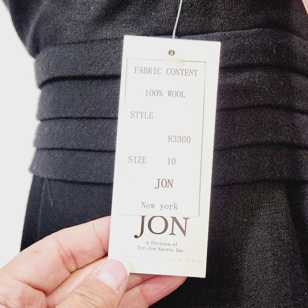 Jôn Jones Of NY NWT Black Wool Empire Plunge Faux Wrap Style Lbd Cocktail - Picture 13 of 13